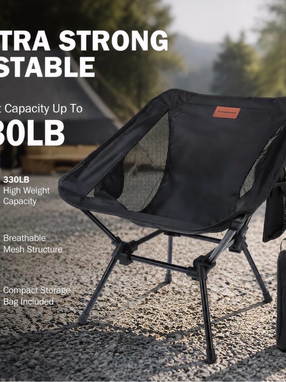 Compact Black Camping Chair with Breathable Mesh